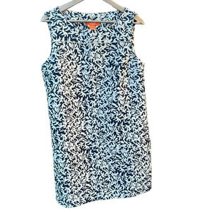 Joe Fresh Women's Large Navy Blue & White Print Sleeveless Shift Dress